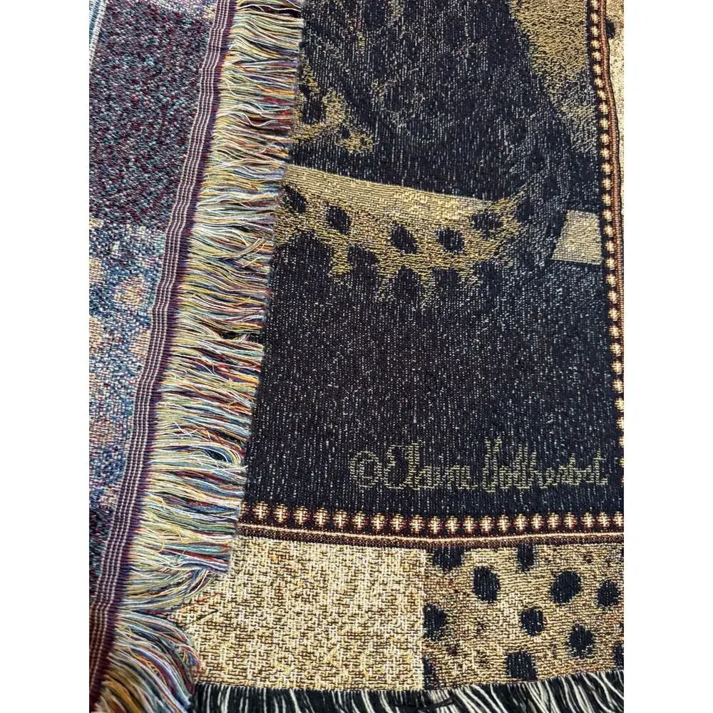 Cheetah Animal Print Fringed Woven Throw Blanket, Rectangular Brown/Black/Beige